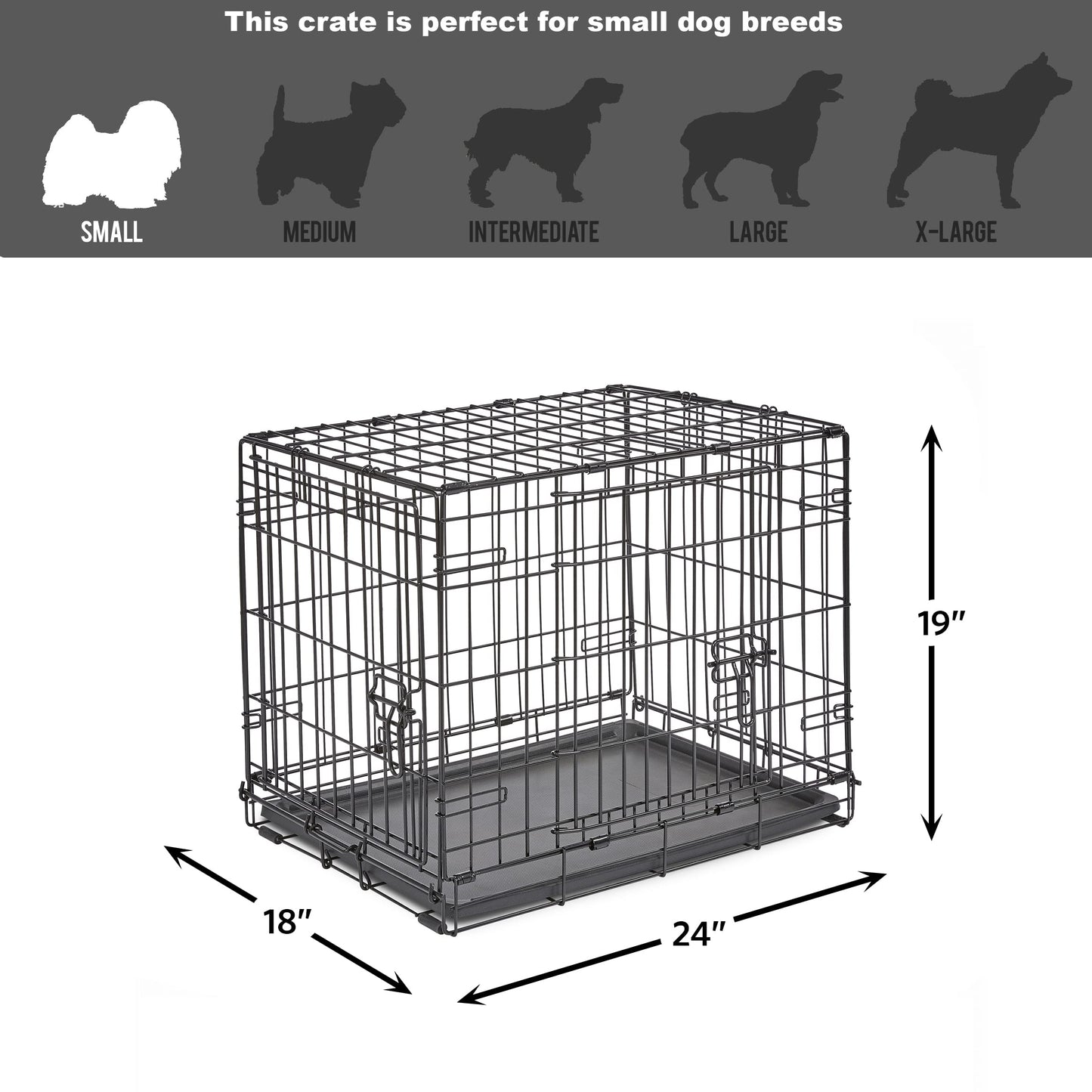 New World Newly Enhanced Double Door 60.96 cm (24-Inch) Dog Crate for Small Dog Breeds; Includes Leak-Proof Pan, Floor Protecting Feet, & New Patented Features; B24