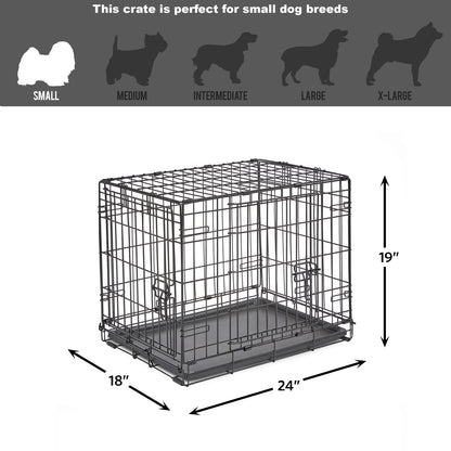 New World Newly Enhanced Double Door 60.96 cm (24-Inch) Dog Crate for Small Dog Breeds; Includes Leak-Proof Pan, Floor Protecting Feet, & New Patented Features; B24