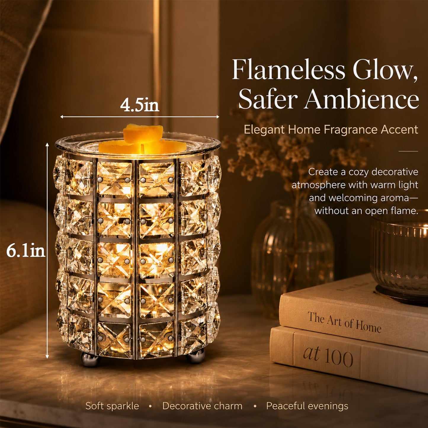 Wrought Iron Crystal Wax Melt Warmer Electric Oil Burner Wax Melt For Home, Kitchen, Living Room, Bedroom, SPA(Silver)