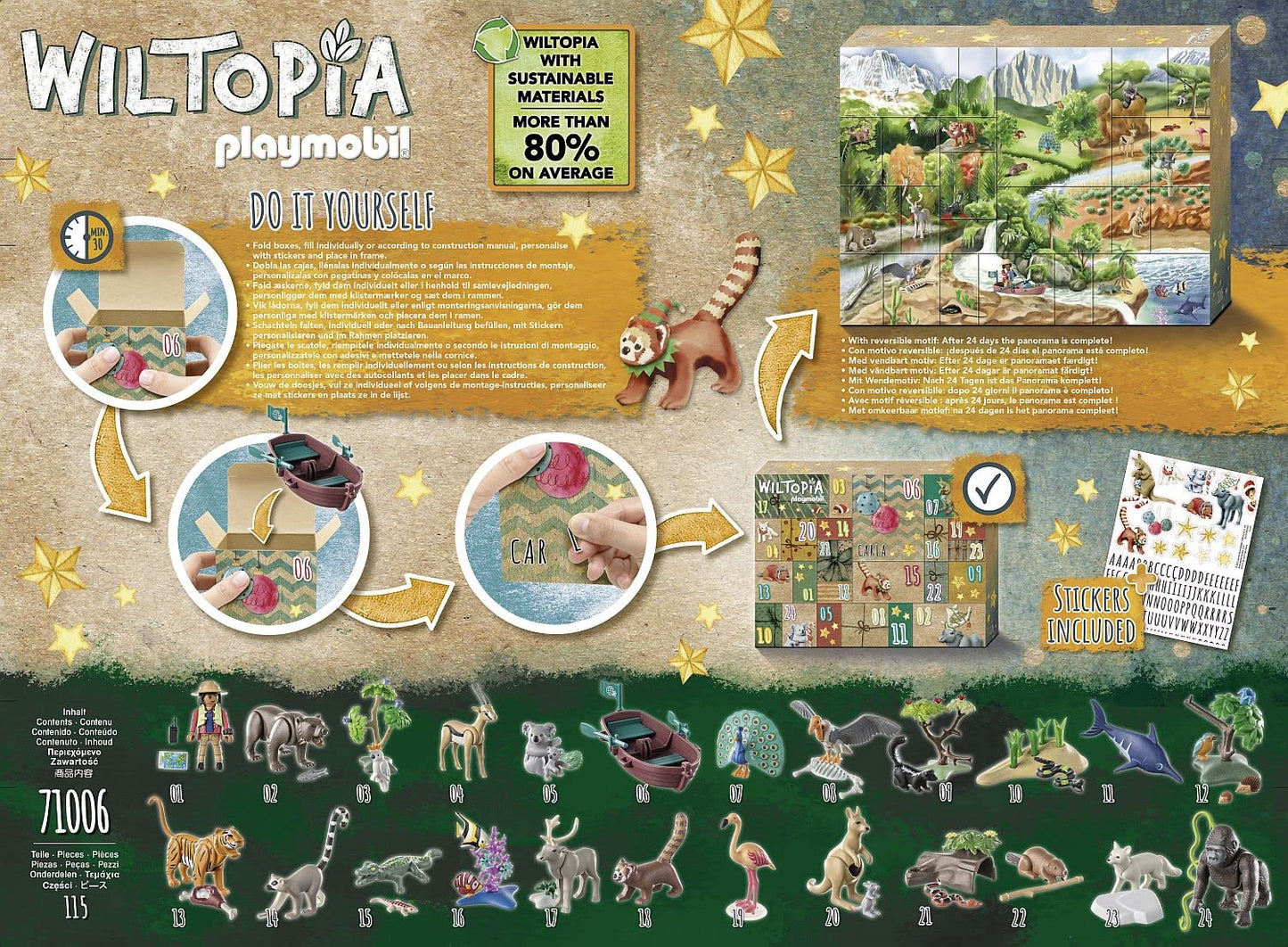 Playmobil Wiltopia 71006 DIY Advent Calendar - Animal Trip Around the World, Includes 23 Animal Toys from Around the World, Sustainable Toy for Children Ages 4+