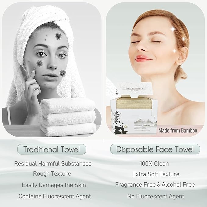 Bamboo Rayon Disposable Face Towel Biodegradable Large Dry Face Wipes 60