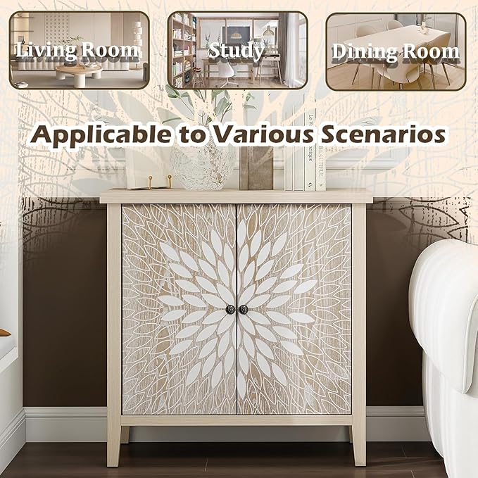 31" Modern Accent Cabinet with Storage, Storage Cabinet with 2 Carved Pattern