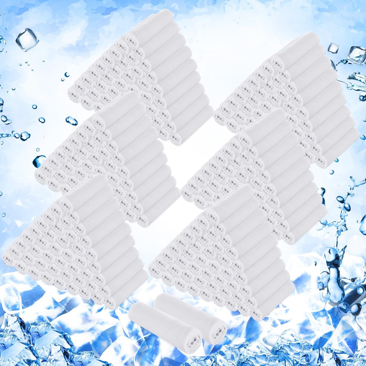 Hosuly 300 Pack Cooling Towels Bulk 40 x 12 Inch Large Chilly Breathable Sweat Sports Cold Towels Sublimation Microfiber Ice Neck Rag for Hot Weather Workout Gym Team Gift (White)