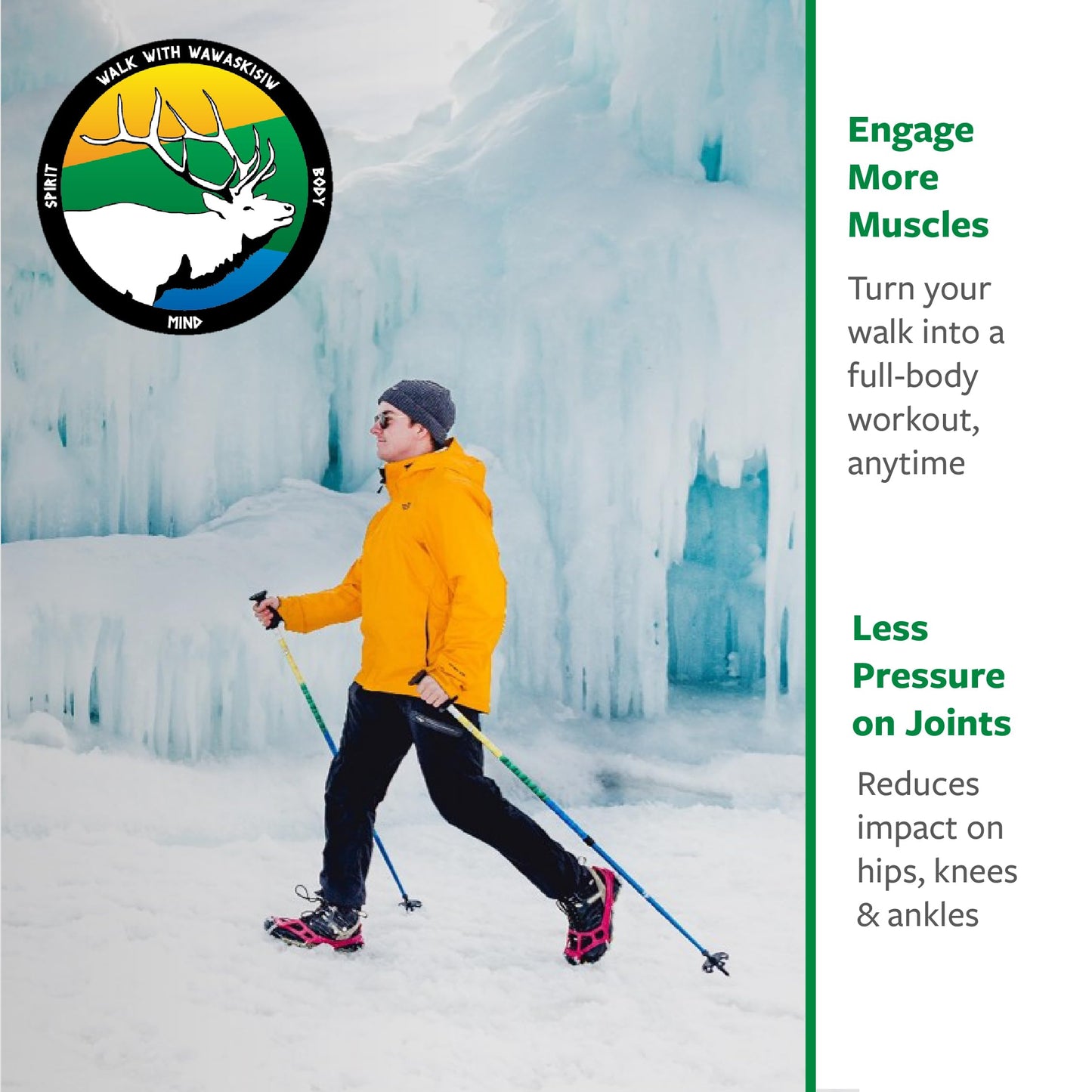 Urban Poling Spirit Nordic Walking Poles Adjustable Walking Poles with Snow Baskets, Ergonomic CoreGrip, Lightweight Collapsible Walking Sticks for Outdoor Walking and Fitness
