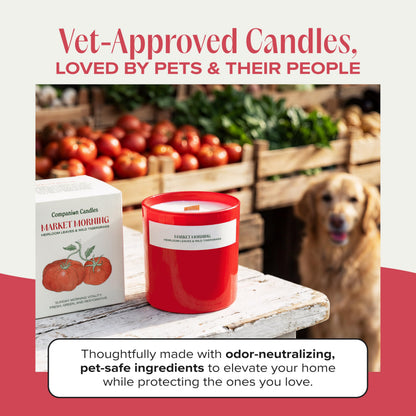 Companion Candles Market Morning Pet Friendly Candle - Heirloom Tomato & Tigergrass - Coconut Soy Wax Non Toxic Candle with Wood Wick, Pet Odor Eliminator, 50hr Burn, Made in USA, 11.8oz
