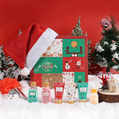 Christmas Advent Calendar 2025, 12 Days of Holiday Advent Calendar for Women, BODY & EARTH Spa Gift Baskets with Snowman Bath Bomb, Scented Candle, Christmas Hat, New Year Bath Set for Women