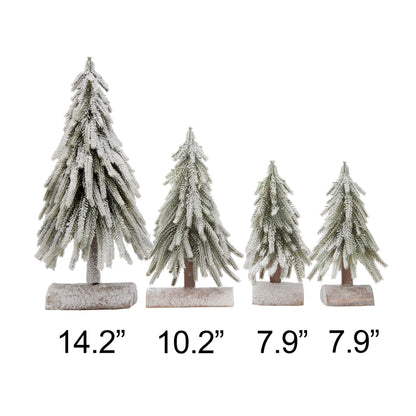 VGIA 4pcs Mini Christmas Tree Small Separate Spray Snow Christmas Tree with Wooden Bases for Tabletop Winter Village Holiday Decorations