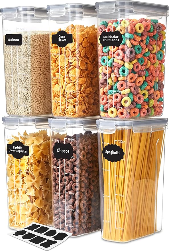 Utopia Kitchen Cereal Containers Storage Set – 6 Pack 4L Airtight Food Storage