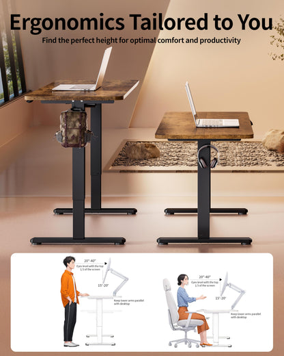 BIZUM Electric Standing Desk 60 x 24 Inch Computer Desk-Gaming Desk Rustic Brown Home Office Desks Height Adjustable Memory Stand Up Computer Workstation