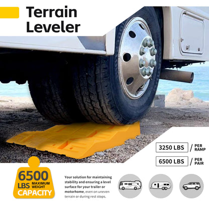 MaxxHaul 50939 3-Steps RV Leveling Ramps Yellow Camper & Trailer - Set of 2 Wheel Chocks