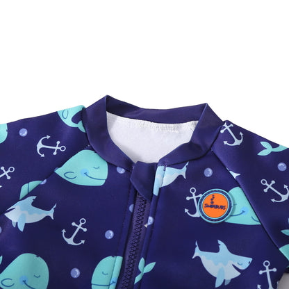 Swimbubs Baby Swimming Warm Suit Boys Fleece Lined Wetsuit Girls UV UPF50 Sun Protection Swimsuit (6-12 Months, Blue Whale)