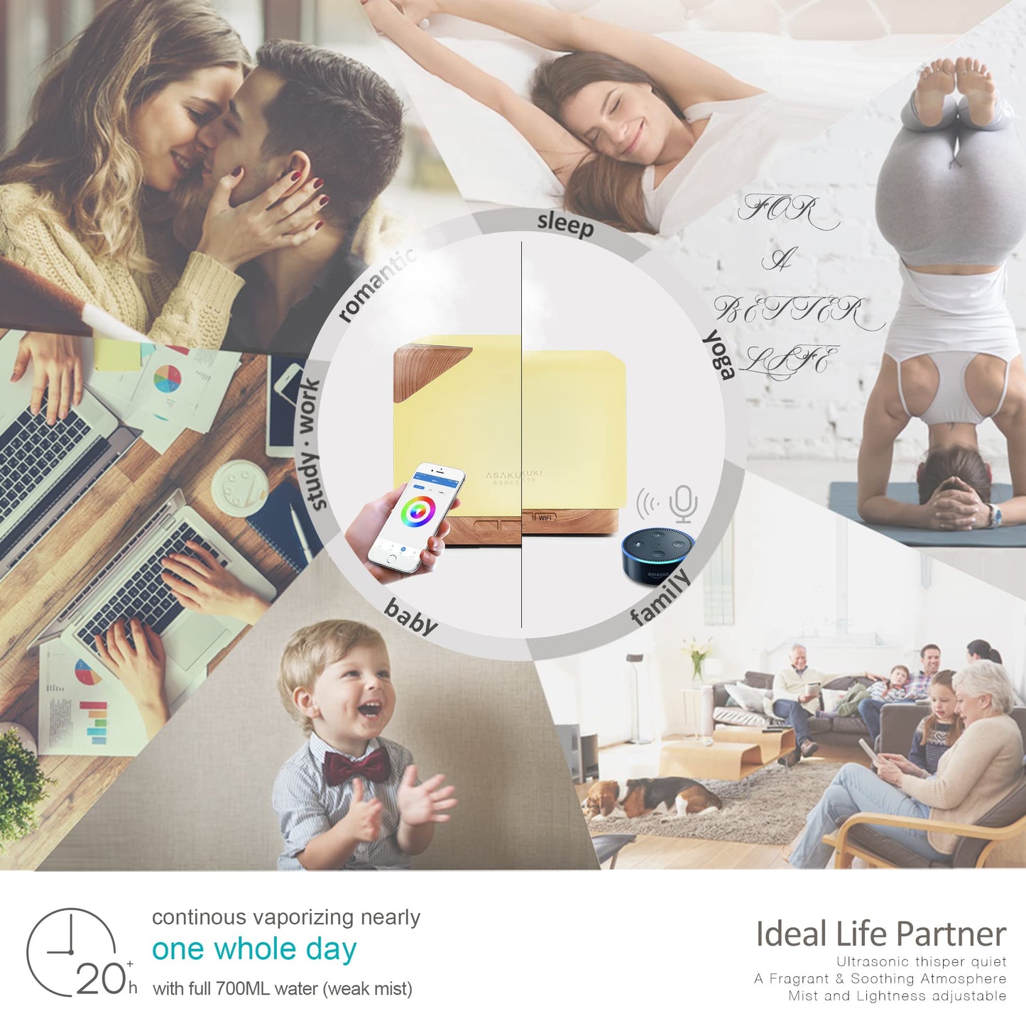 ASAKUKI 700 ml Premium Essential Oil Diffuser, 5 in 1 Ultrasonic Aromatherapy Fragrant Oil Vaporizer Humidifier, Timer and Auto-Off Safety Switch, 7 LED Light Colors