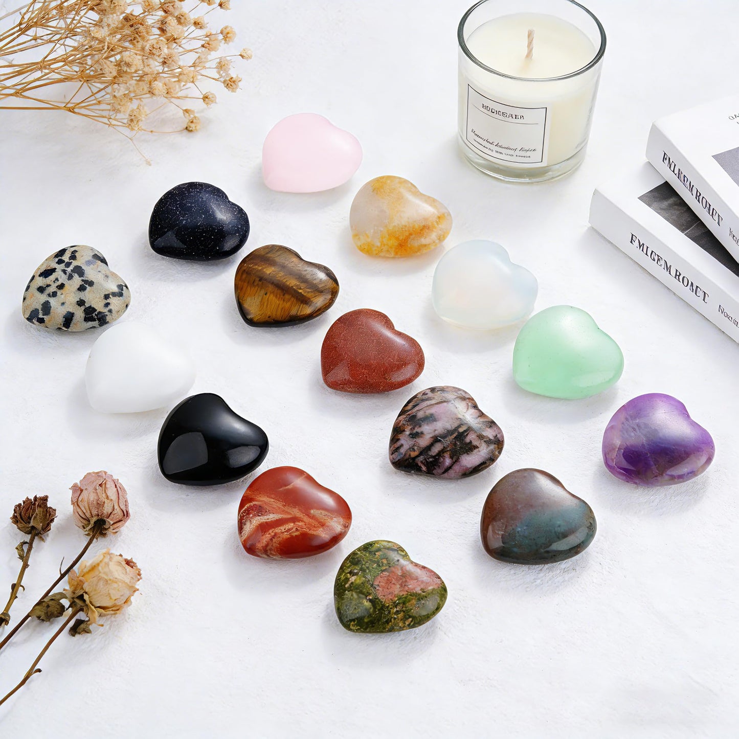 Marrywindix 30 Chakras Stones 0.8 Inch Healing Crystal Natural Heart Love Carved Palm Worry Stone Set Bulk Polished Thumb Gemstones Chakra Reiki Balancing