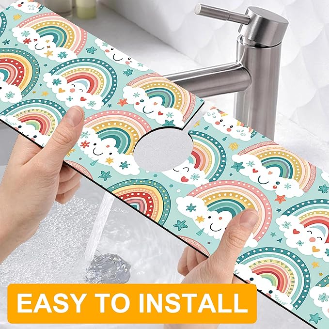 2 Pack Cute Rainbow Sink Splash Guard Faucet Mat Boho Rainbow Butterfly Super