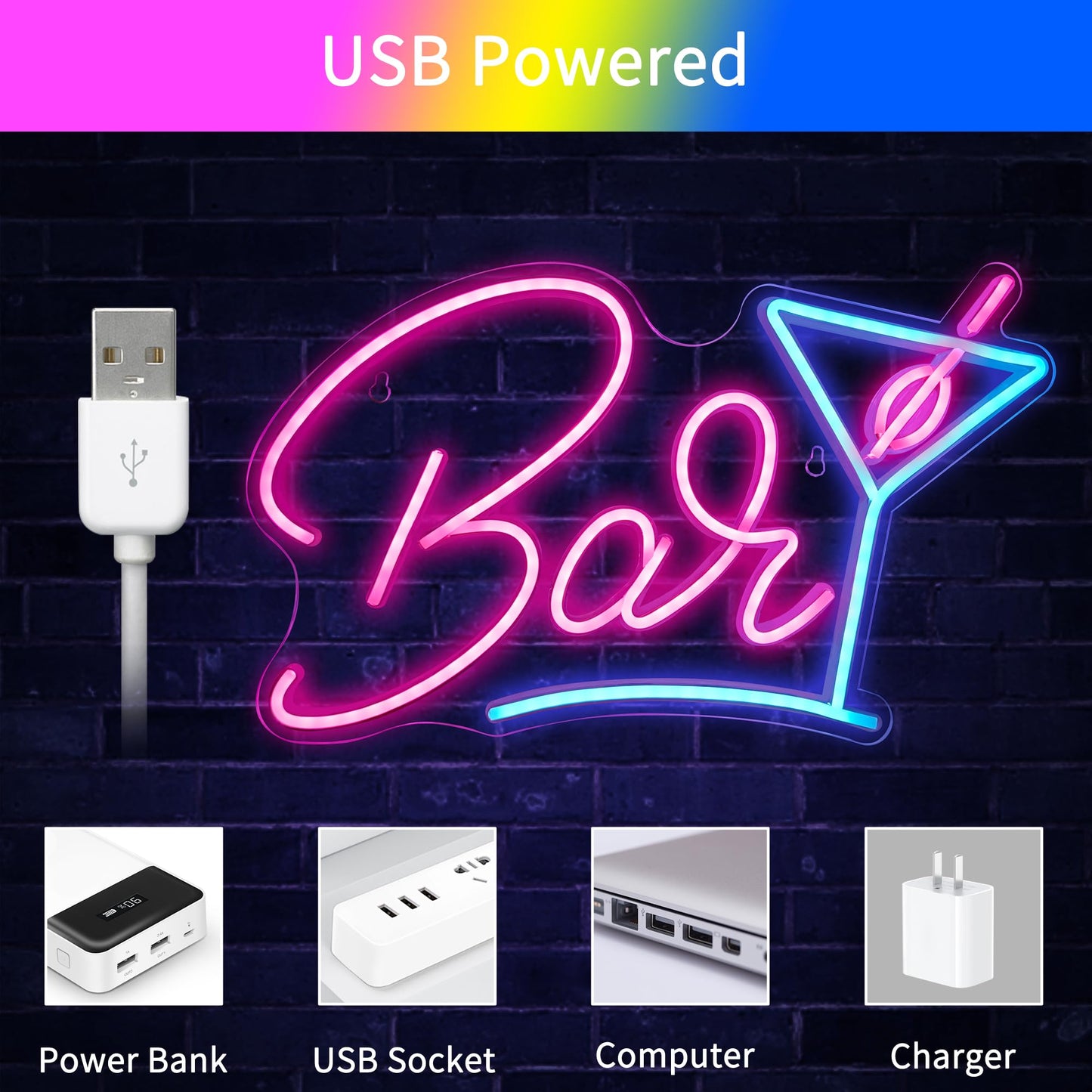 Bar Neon Signs for Home Bar Wall Decor, Neon Bar Sign for Bedroom Man Cave Bistro Pub Party,USB Powered LED Light Up Sign With Dimmer Switch, Gifts for Friends Families Birthday Christmas