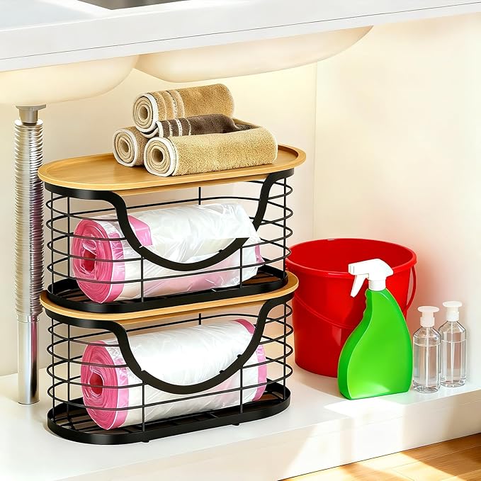 2 Pack Trash Bag Holder，Stackable Trashbag Dispenser