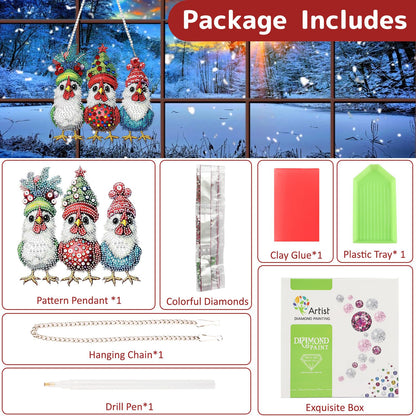 Genius maker Christmas Diamond Art Hanging Kits for Adults, Chicken Diamond Painting Pendant Kits, DIY Acrylic 5D Special Shaped Crystal Diamonds Gem Art Painting Ornament for Home Wall Decor Gift