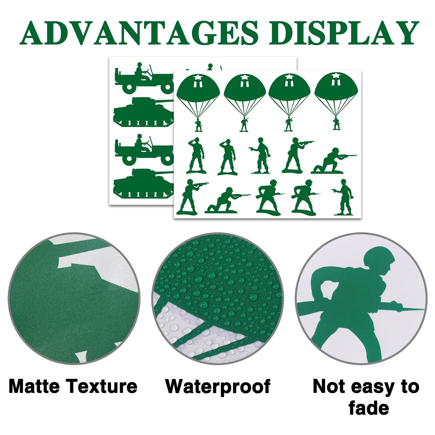 Pounchi Army and Clouds Wall Stickers (4 Sheets 93 Pcs) with Transfer Films, Cool Solider Military DIY Wall PVC Decals for Bedroom Living Room Decor