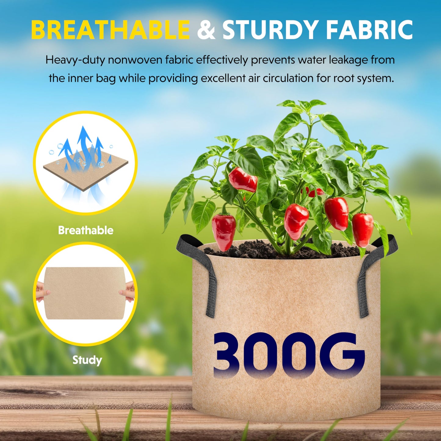 iPower 10-Pack 15 Gallon Aeration Grow Bags Thick Nonwoven Fabric Pots with Handles, for Fruits, Vegetables, and Flowers, Tan