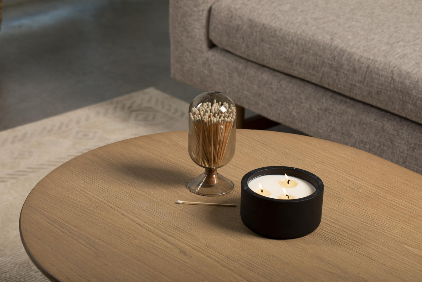 MILAVERA Premium Smoke Glass Cloche - Decorative Jar with Striker. Holder for Long Matches for Candles, Fireplace, Bathroom Accessories, Bath Salts. Includes Attachable Match Striker. (No Matches)