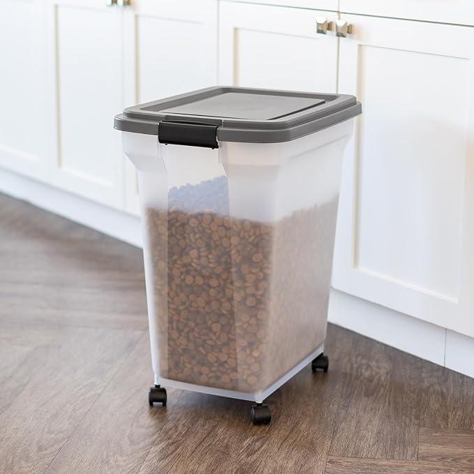 IRIS USA Dog Food Storage Container 40 lbs, Attachable Wheels, & Included Scoop