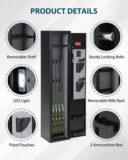 Garvee 5-6 Gun Safes for Rifles and Pistols, Quick Access Rifle Safe Gun Cabinet with Storage Cabinet, Removable Shelf, Pistol Lock Box, and Keypad, for Home Office
