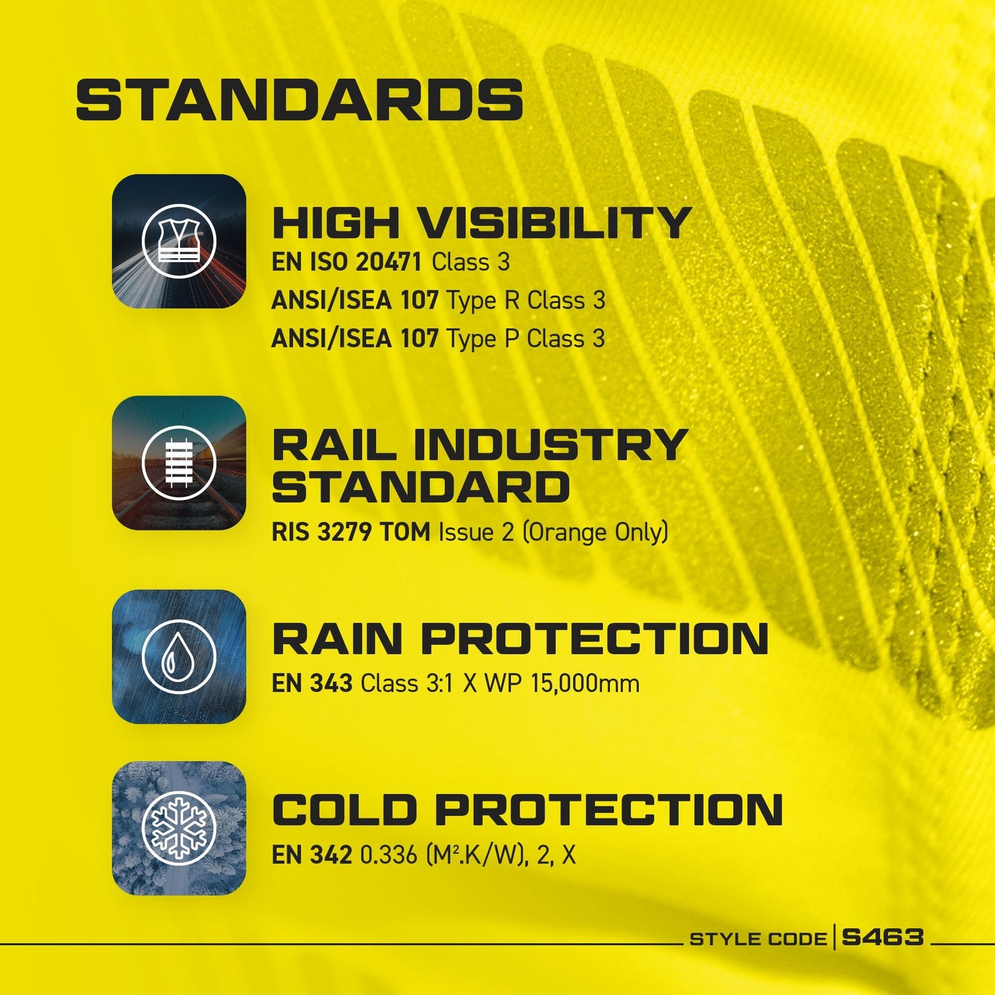 Portwest S463 Men's Hi-Vis Winter Bomber Jacket Waterproof Safety Cold Protection EN342 Certified Reflective Tape Texpel Eco Fabric Multiple Pockets Pack Away Hood, Yellow, L