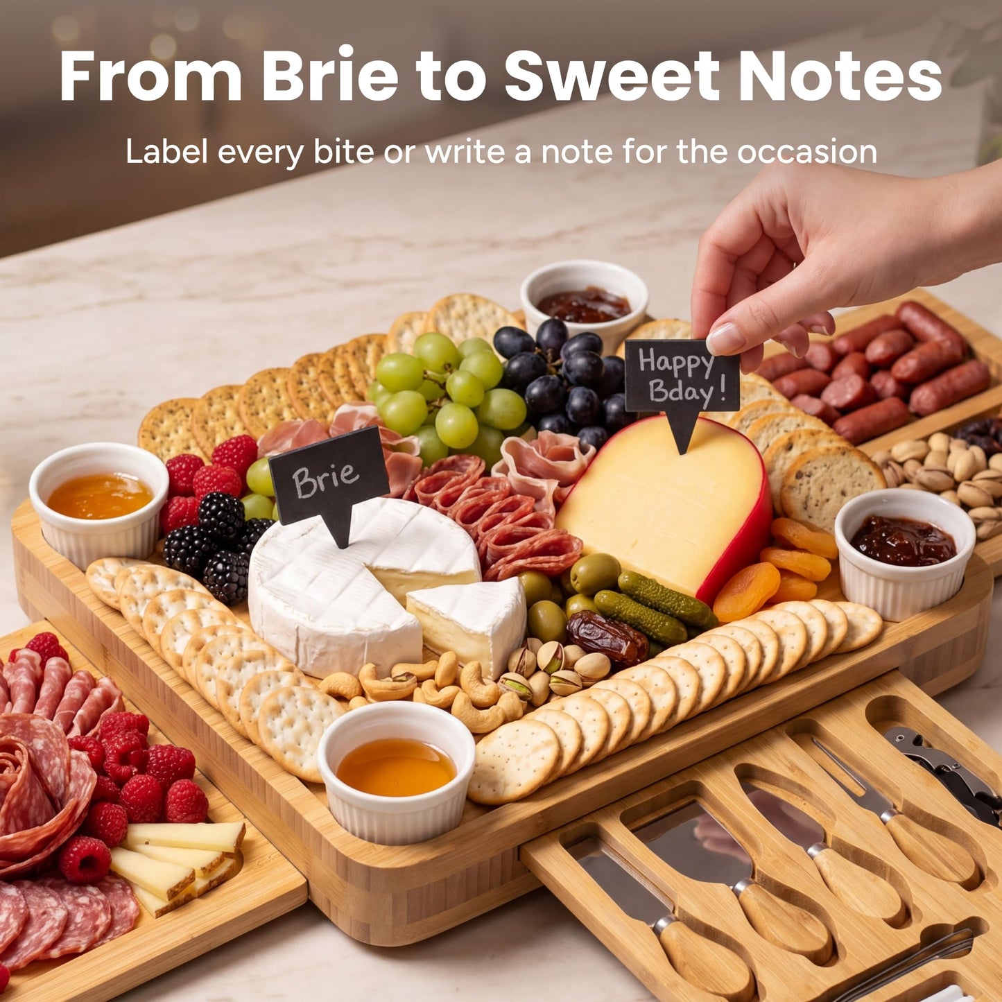 SMIRLY Charcuterie Boards Set - Large Bamboo Cheese Board Set - House Warming Gifts New Home, Wedding Gift for Couple, Bridal Shower Gift, Birthday Gifts for Women