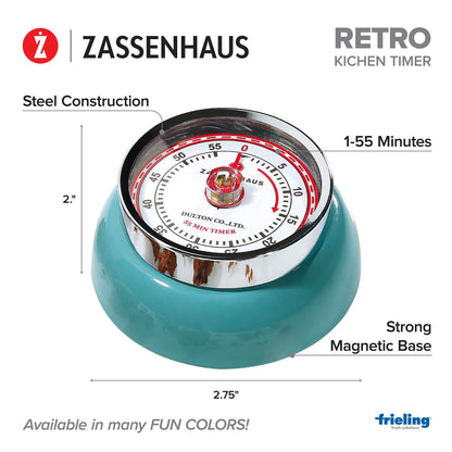 Zassenhaus Magnetic Retro Kitchen Timer, Classic Mechanical Cooking Timer (Black)