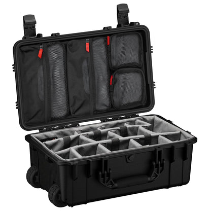 Condition 1 22" Large Rolling Lockable Hard Storage Case w/Padded Divider & Lid Organizer, Model 300, Waterproof Protective Box for Camera & Production Gear, Made in USA, 21.84"x13.82"x9" Black