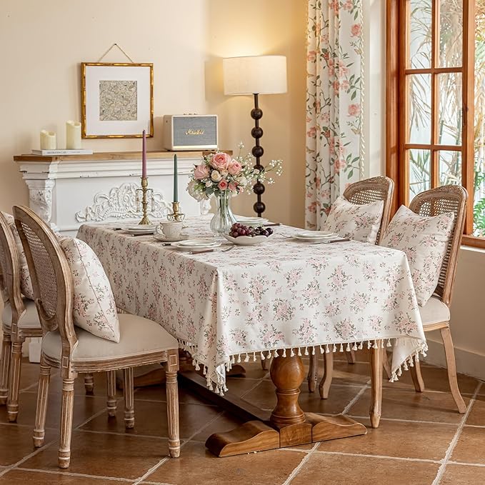 VClife Shabby Chic Pink White Floral Tablecloth