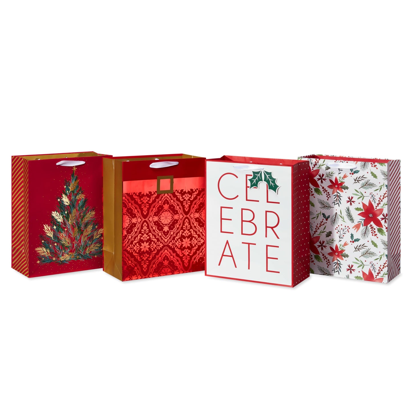American Greetings 13" Large Christmas Gift Bags, Traditional Designs (4 Bags)