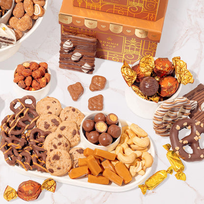 Gift Basket Tower, Chocolate Candy Snack Treat Gift Box Assortment - Men, Women, Corporate, Office, Employee, Appreciation, Thank You, Party- Bonnie and Pop (Chocolate)