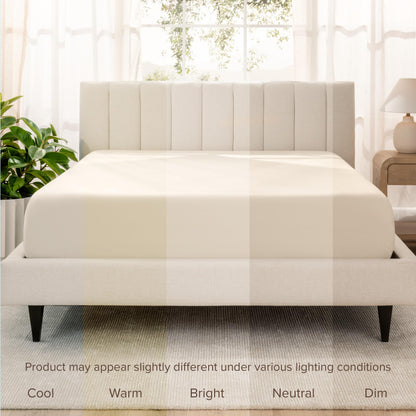 Bare Home 100% Organic Cotton Sateen Fitted Sheet - 400 Thread Count - Smooth Sateen Weave - Breathable & Cooling - Hotel Luxury - Durable Fitted Sheet - Deep Pocket (King, Sand)