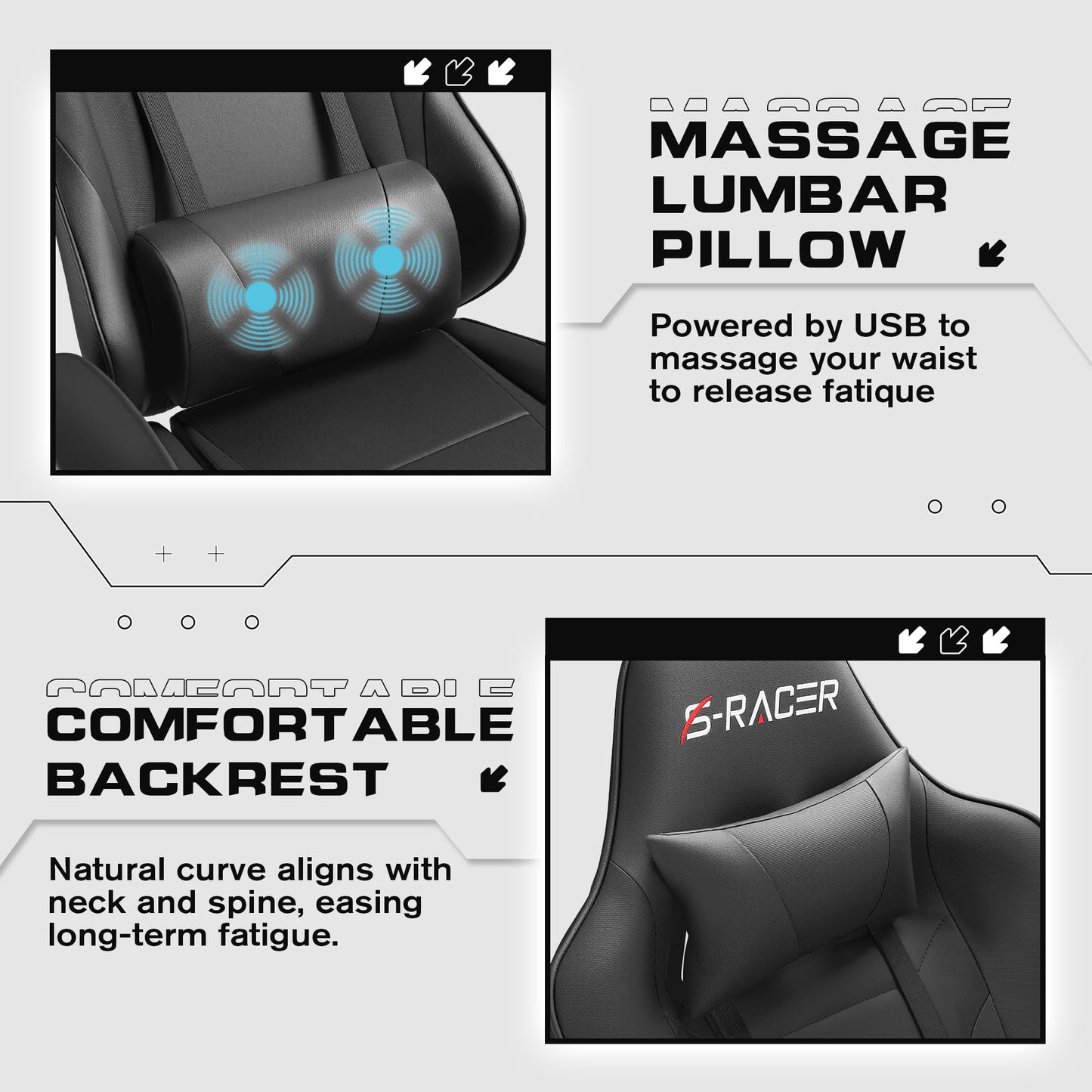 Homall Gaming Chairs, Computer Chair with Footrest and Massage Lumbar Support, Height Adjustable Game Chair with Headrest and Swivel Seat (Black)