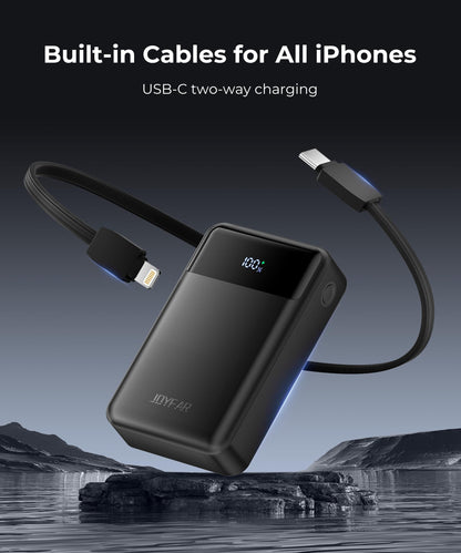 Portable-Charger-Power-Bank Travel Essentials Battery Pack USB C 30000mAh Built in Cable 22.5W Phone Fast Charging Powerbank Compatible with iPhone 16 15 14 13 12 11 iPad Samsung Google Xiaomi