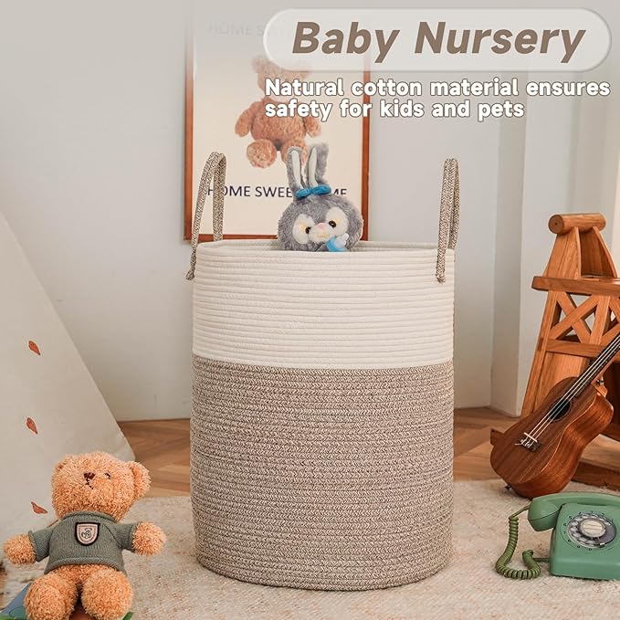 Large Woven Laundry Basket Hamper, 80L Cotton Rope Storage Bin