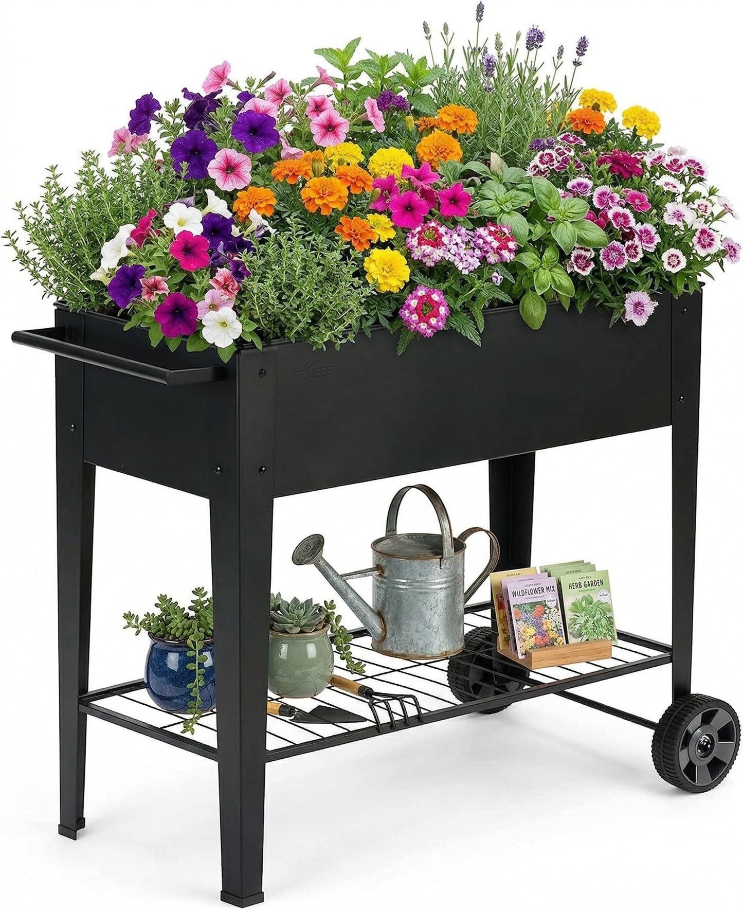 CNEIESD 32" Tall Raised Garden Bed Outdoor with Wheels, 16.7" W Planter Box, 400LBS Capacity,Elevated Planter Box on Wheels for Indoor/Outdoor Vegetables, Herbs & Flowers