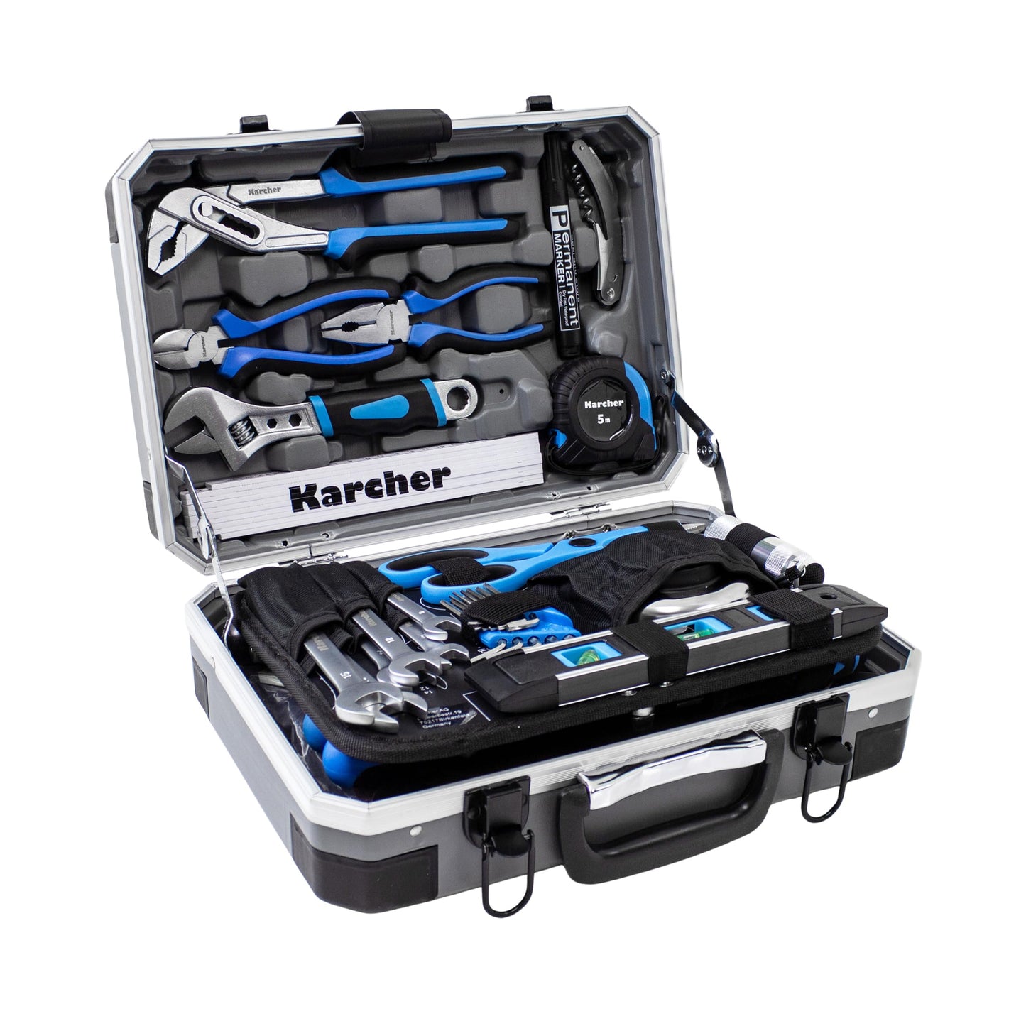 KARCHER Tool Box, 114 Piece Tool Set, I Tool Set Made of Chrome Vanadium & Carbon Steel with Hammer, Screwdriver, Socket Wrench, Bit Set and More Practical case for tools.