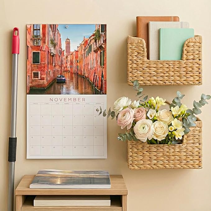 Set of 2 Magazine Holder Wall Basket Water Hyacinth Woven Mail Organizer