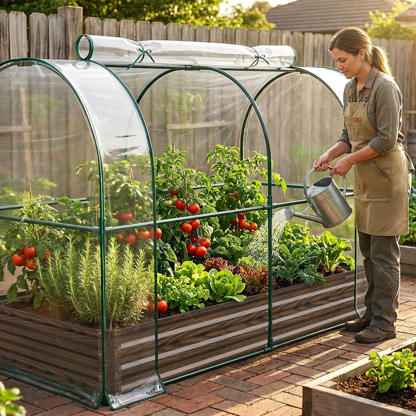 Galvanized Raised Garden Bed for Gardening Vegetables with Cover, 82.7"x43.3"x47.2" Outdoor Metal Planter Box Kit with Roll-Up Large Screen Windows Mini Greenhouse for Growing Vegetables Flower