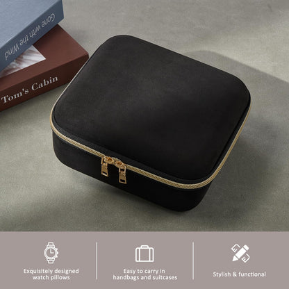 ProCase Mens Small Jewelry Storage Case, 3 Slots Travel Watch Accessories Carrying Box, Glasses Necklaces Rings Bracelets Zippered Organizer Bag for Male -Black