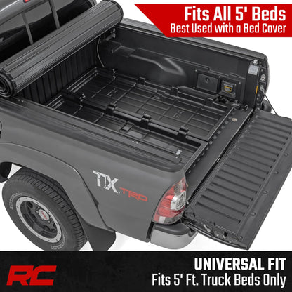Rough Country Slide-Out Truck Bed Cargo Tray - Mid-Size Bed Organizer for 5' & Shorter Beds, Heavy-Duty Polyethylene, UV-Protected, Easy Tailgate Access