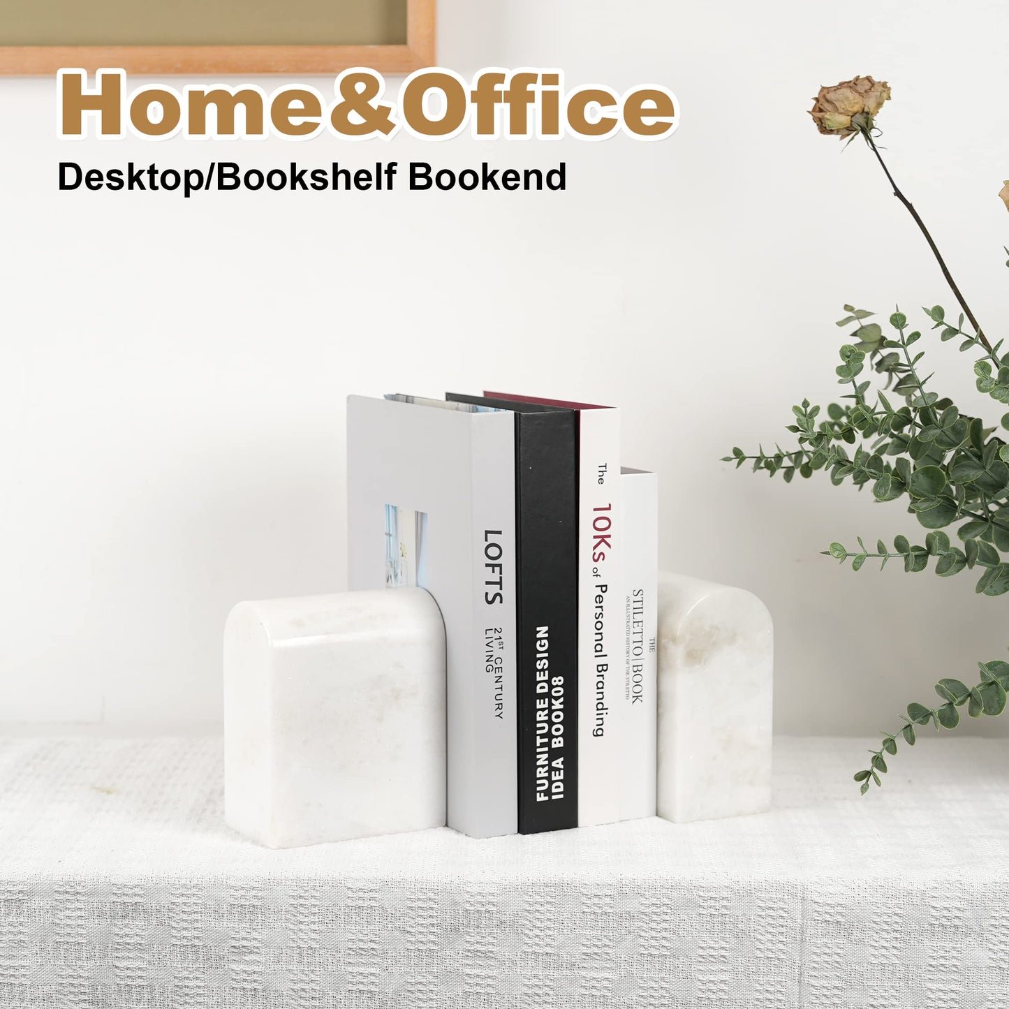 Koville African Natural Marble Bookends for Shelves, Non-Slip Book Ends, 13LBS Ultra Heavy Duty Marble Book Holder Organizer, Apartment Decor for Movies/CD/Video Games(Namib Fantasy)