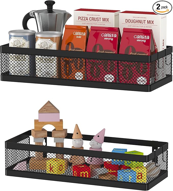 PUSDON Hanging Storage Baskets Organizer Wall Mount, Metal Wire Storage Bin Rack