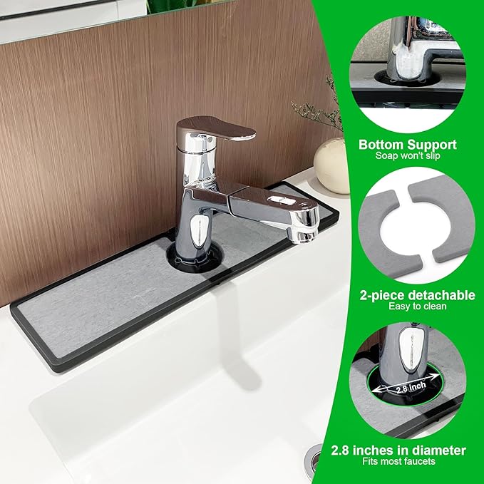 Gosmol Faucet mat for Kitchen Sink, Silicone & Stone Drying Mat for Kitchen Sink
