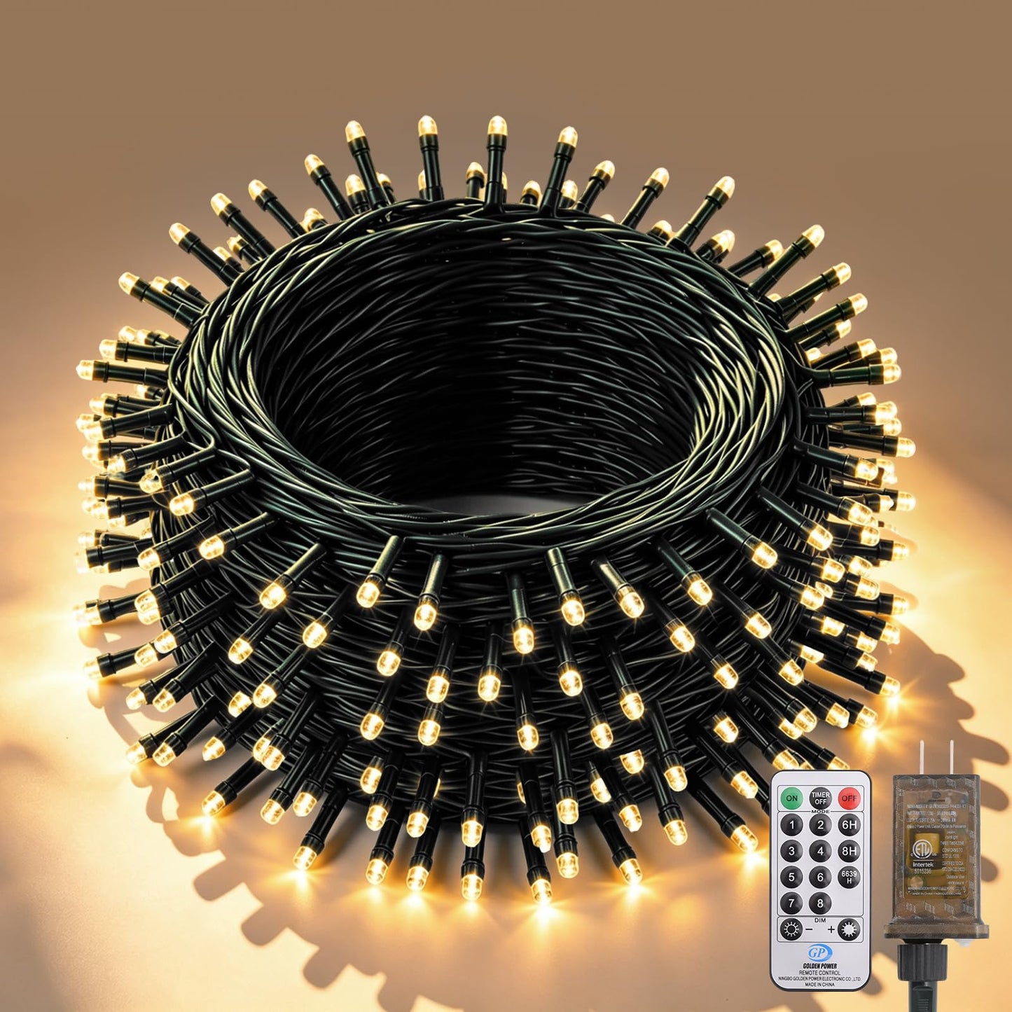 500 LED Cluster String Lights, 49FT Plug-in Fairy Lights with Remote, Timer, 8 Modes & 4 Brightness Levels, Warm White Indoor Outdoor Decorative Lights for Bedroom, Patio, Garden, Wedding, Holiday