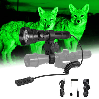 Brinyte T28 LED Zoomable Hunting Light, 3 Color in 1(Red, Green, White) Rechargeable Predator Flashlight with Pressure Switch Mount, IP66 Waterproof Coyote Light for Hogs Coon Varmint Hunting
