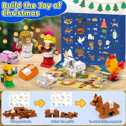 Nativity Advent Calendar 2025 Kids,24 Day Christmas Countdown Calendar Building Blocks Set,Surprise Xmas Gift for Adult,Teen Girls & Boys