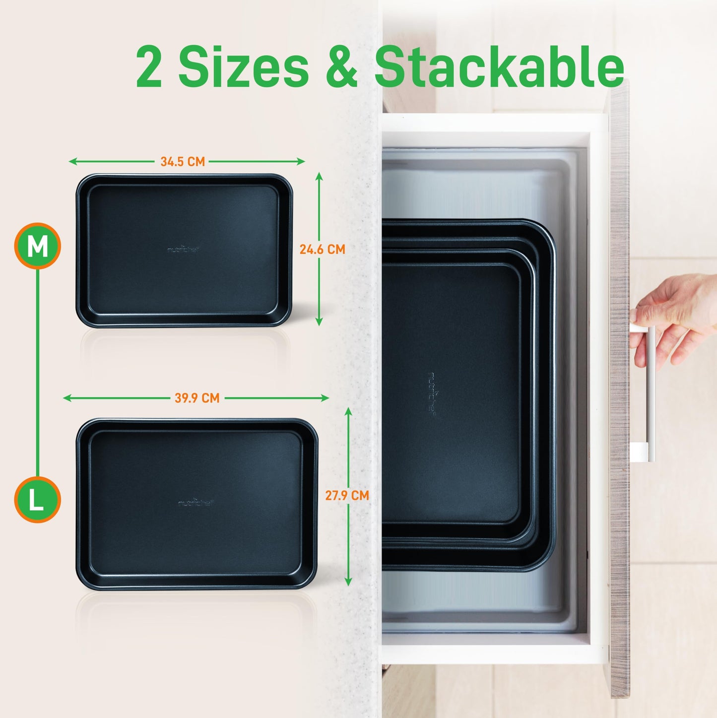 Nutrichef Non-Stick Cookie Tray Set- 2-Piece, Easy Clean, Stackable Cookie Sheets, Dishwasher Safe, Oven Safe, PFOA Free, Non-Toxic Bakeware, Perfect for Baking & Roasting- Blue
